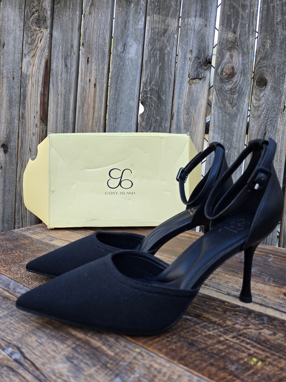 Cosy Island Black Pointed Toe Ankle Strapped Stiletto Heels Women Size 7 - Picture 7 of 16